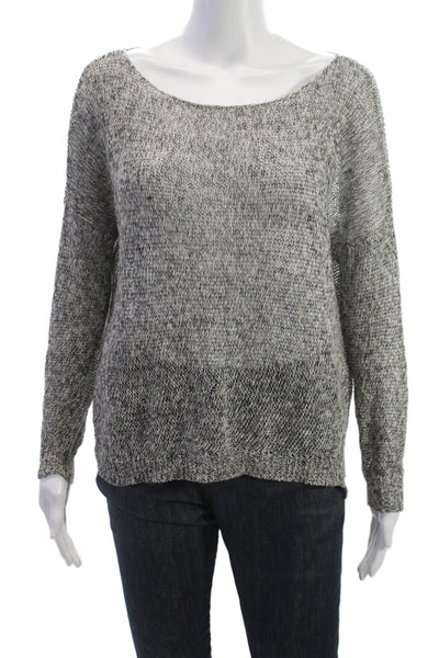 Theory Womens Linen Spotted Round Neck Long Sleeve Sweater Gray Size S