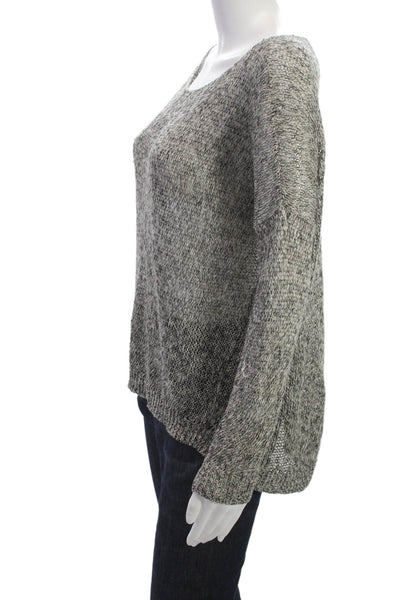 Theory Womens Linen Spotted Round Neck Long Sleeve Sweater Gray Size S