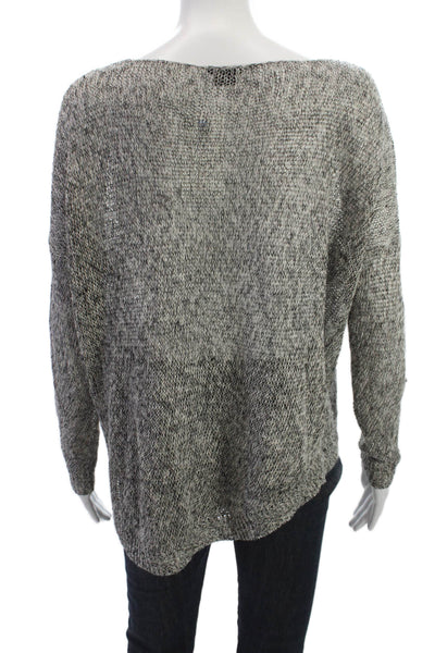 Theory Womens Linen Spotted Round Neck Long Sleeve Sweater Gray Size S