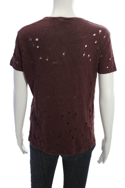 IRO Womens Studded Linen Short Sleeve Round Neck Top Red Size XS