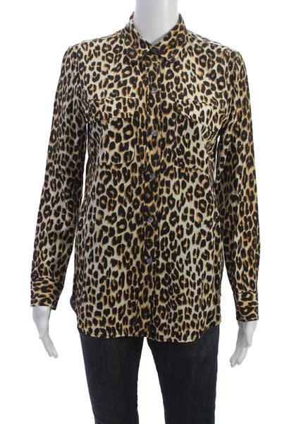 Equipment Femme Womens Buttondown Silk Animal Print Blouse Size S