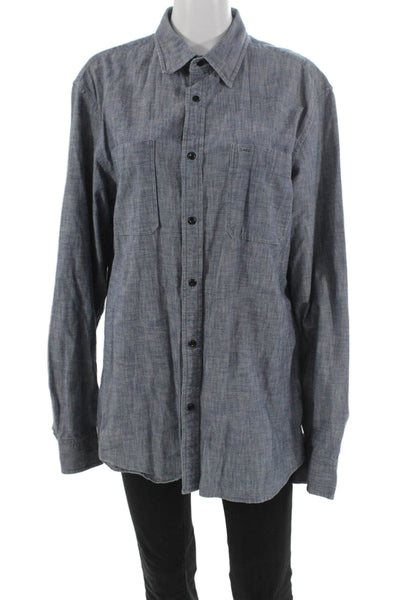 Banana Republic Mens Collared Blue Cotton Button-Up Shirt Long Sleeve Size L