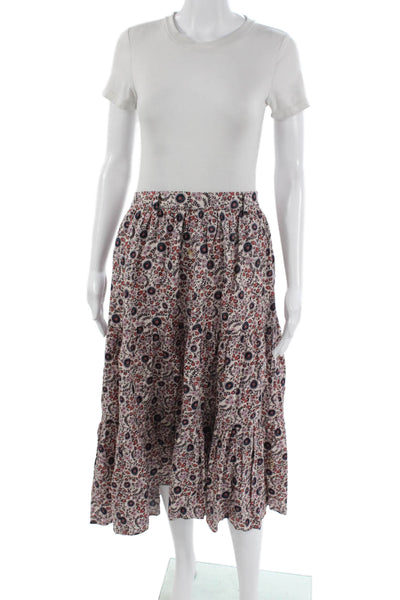 Xirena Women Peasant Multicolor Floral Cotton Pull On Knee Length Skirt Size M