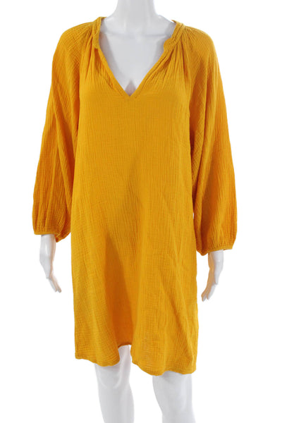 Nation LTD Womens Shift Dress Yellow V-Neck Long Sleeve 100% Cotton Size S