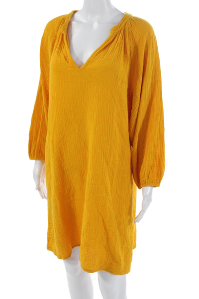 Nation LTD Womens Shift Dress Yellow V-Neck Long Sleeve 100% Cotton Size S