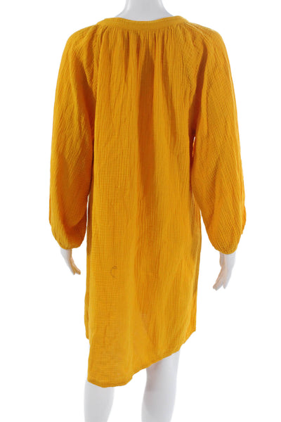 Nation LTD Womens Shift Dress Yellow V-Neck Long Sleeve 100% Cotton Size S