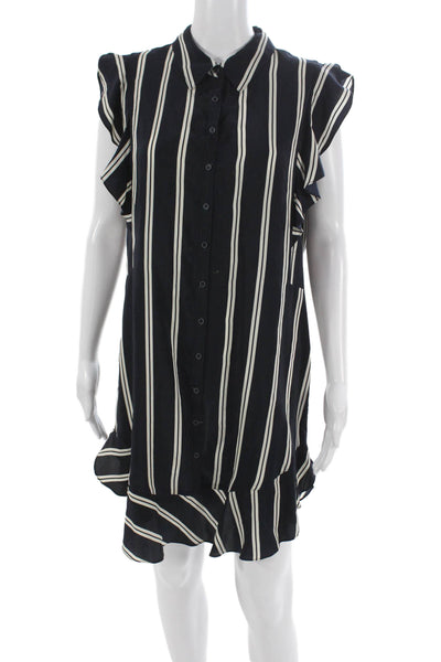 Intermix Womens Striped Silk Shirt Dress Button Short Sleeve Blue Size L
