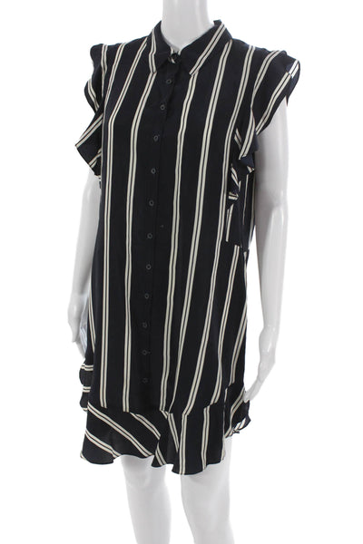 Intermix Womens Striped Silk Shirt Dress Button Short Sleeve Blue Size L