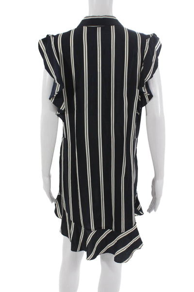 Intermix Womens Striped Silk Shirt Dress Button Short Sleeve Blue Size L