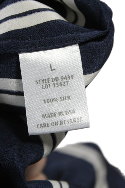 Intermix Womens Striped Silk Shirt Dress Button Short Sleeve Blue Size L