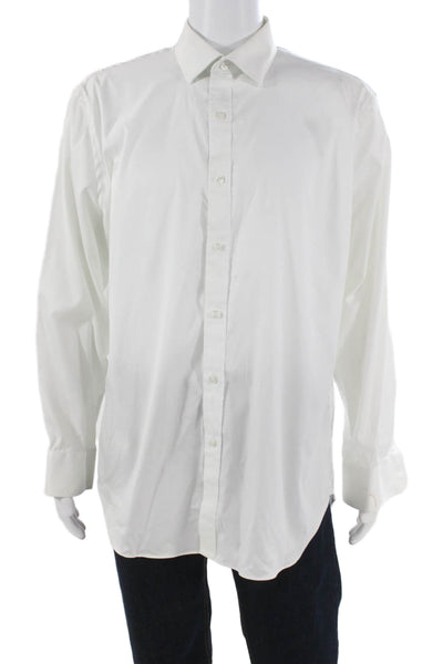 J Crew Mens Cotton Collared Long Sleeve Button Up Shirt White Size 17.5/35