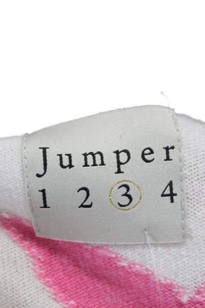 Jumper Women Cashmere White V Neck Butterfly Print Long Sleeve Sweater Size 3