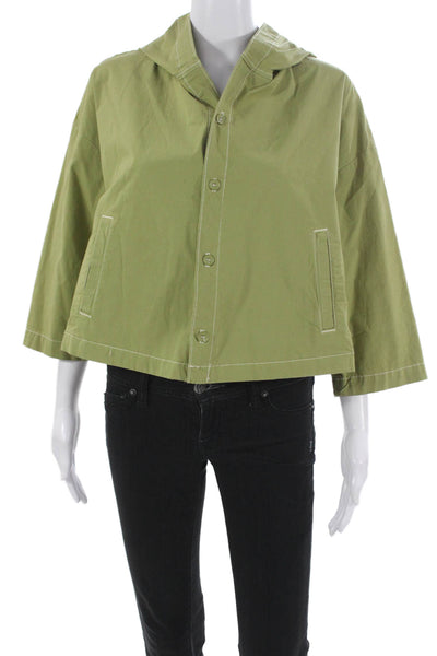 L'Agence Women V Neck Cotton Blouse Green 3/4 Sleeve Size S