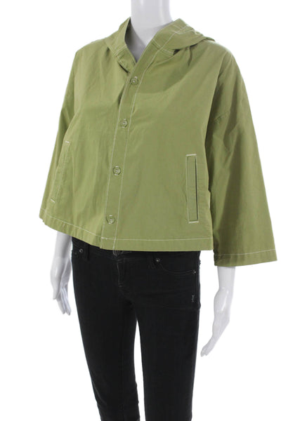 L'Agence Women V Neck Cotton Blouse Green 3/4 Sleeve Size S