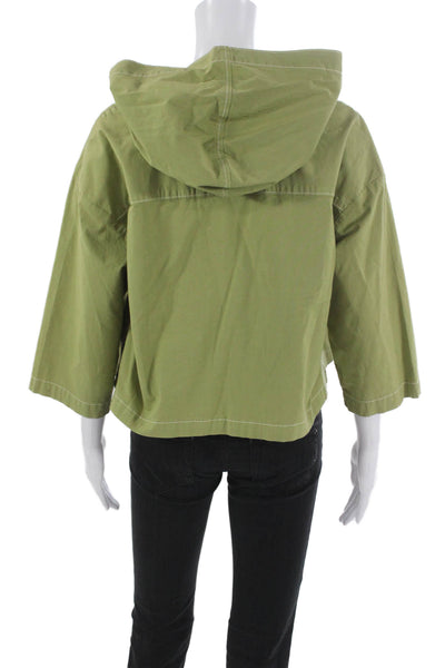 L'Agence Women V Neck Cotton Blouse Green 3/4 Sleeve Size S