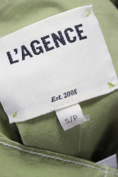 L'Agence Women V Neck Cotton Blouse Green 3/4 Sleeve Size S