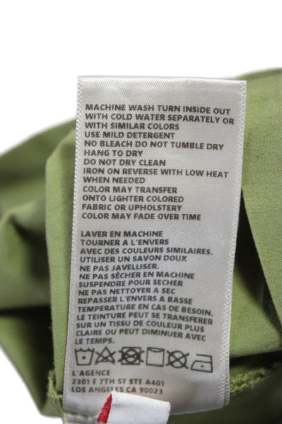 L'Agence Women V Neck Cotton Blouse Green 3/4 Sleeve Size S