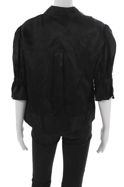 Cinq A Sept Womens Blouse Black Cupro Collared Short Sleeve Size S