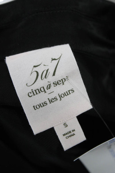 Cinq A Sept Womens Blouse Black Cupro Collared Short Sleeve Size S