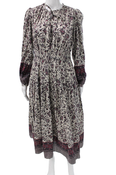 Ulla Johnson Women Floral Long Cotton Dress Crew Neck Long Sleeve Size 4