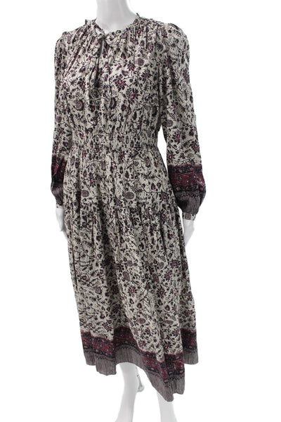 Ulla Johnson Women Floral Long Cotton Dress Crew Neck Long Sleeve Size 4