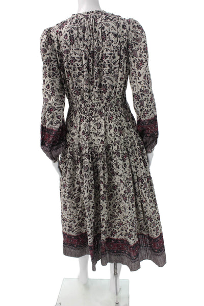 Ulla Johnson Women Floral Long Cotton Dress Crew Neck Long Sleeve Size 4