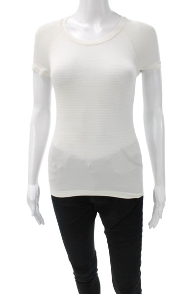 Lululemon Womens Shirt White Striped Scoop Neck Short Sleeve Nylon Size S