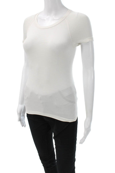 Lululemon Womens Shirt White Striped Scoop Neck Short Sleeve Nylon Size S