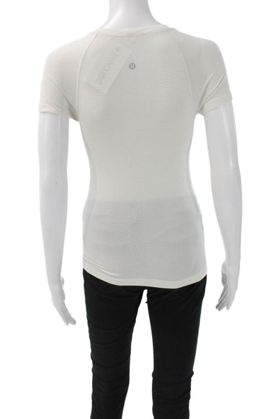 Lululemon Womens Shirt White Striped Scoop Neck Short Sleeve Nylon Size S