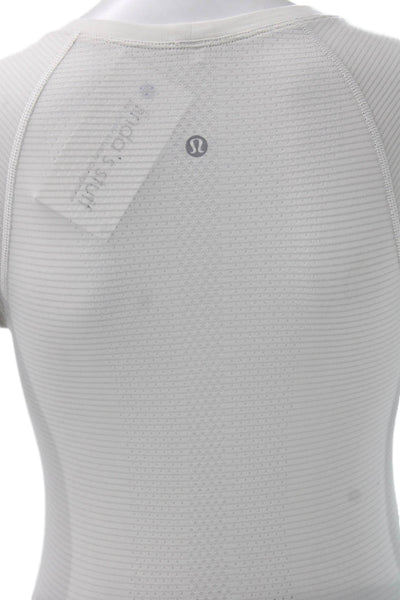 Lululemon Womens Shirt White Striped Scoop Neck Short Sleeve Nylon Size S