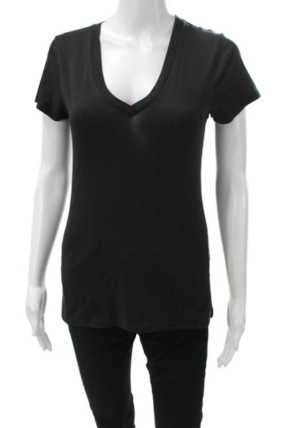Nili Lotan Women Shirt Black Cotton V Neck Short Sleeve Size XS