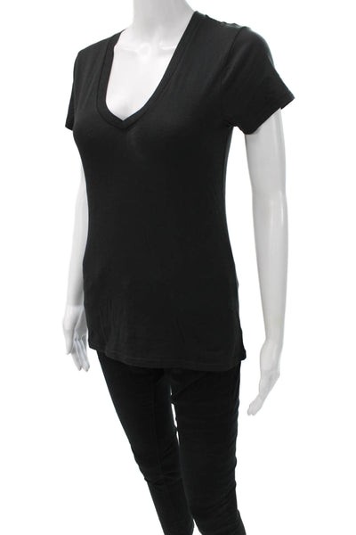 Nili Lotan Women Shirt Black Cotton V Neck Short Sleeve Size XS