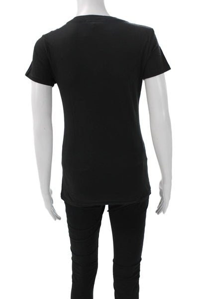 Nili Lotan Women Shirt Black Cotton V Neck Short Sleeve Size XS