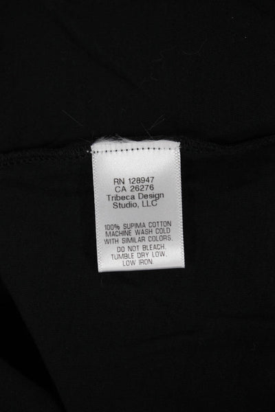 Nili Lotan Women Shirt Black Cotton V Neck Short Sleeve Size XS
