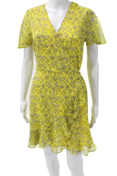 Banana Republic Womens Dress Yellow Floral V Neck Knee Length Size 0