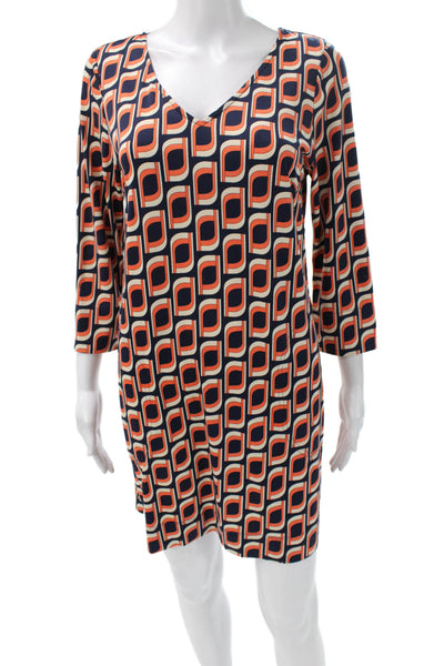 Julie Brown Womens Abstract V Neck Long Sleeve Knee Length Dress Size S