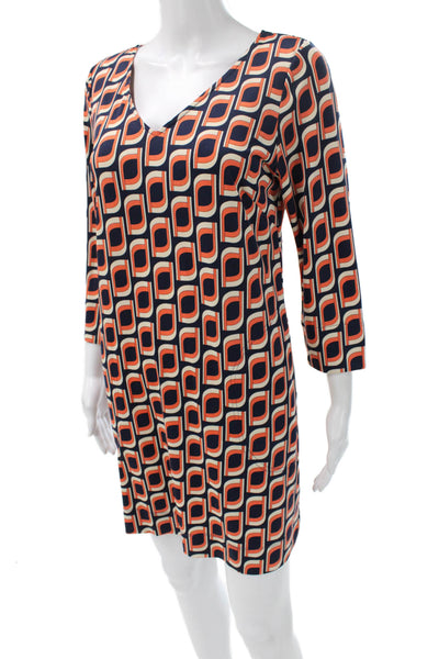 Julie Brown Womens Abstract V Neck Long Sleeve Knee Length Dress Size S