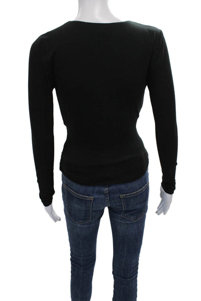 J Crew Womens Black Plaid Modal V Neck Long Sleeve Top Size 2XS