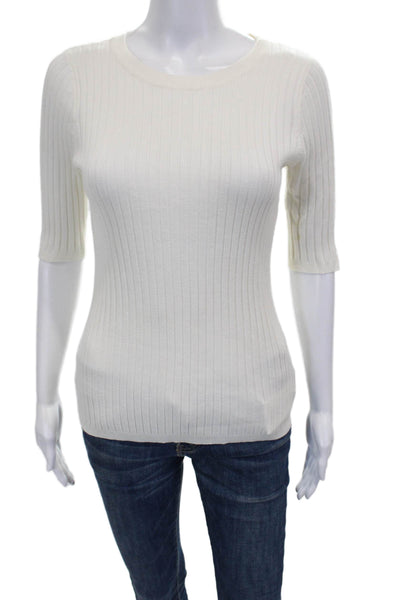Neiman Marcus Women Ribbed Rayon Round Neck Short Sleeve Top White Size S