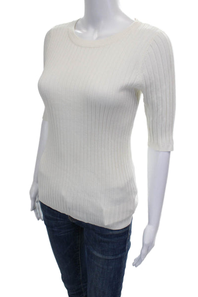 Neiman Marcus Women Ribbed Rayon Round Neck Short Sleeve Top White Size S
