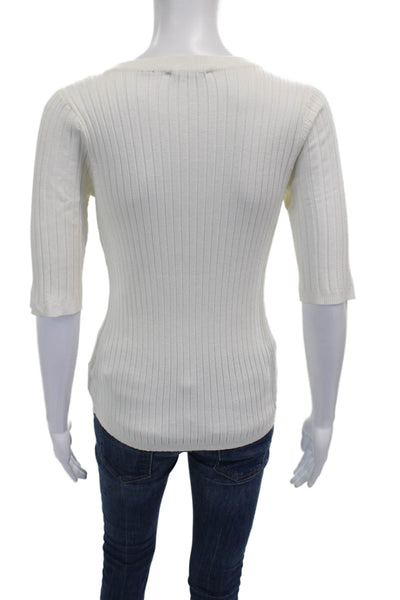 Neiman Marcus Women Ribbed Rayon Round Neck Short Sleeve Top White Size S