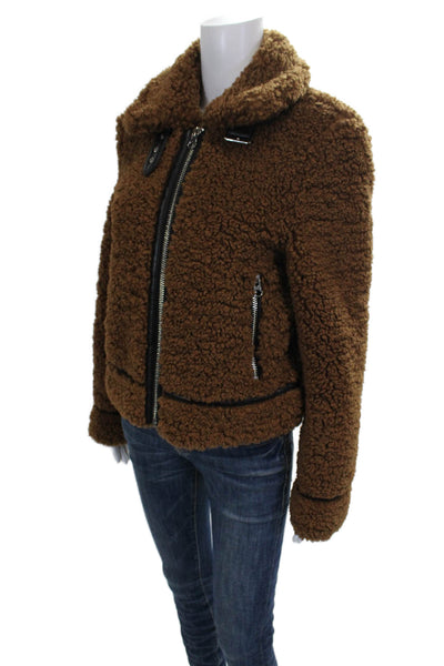 Stand Studio Women Brown Collared Solid Long Sleeve Polyester Coat Size 36
