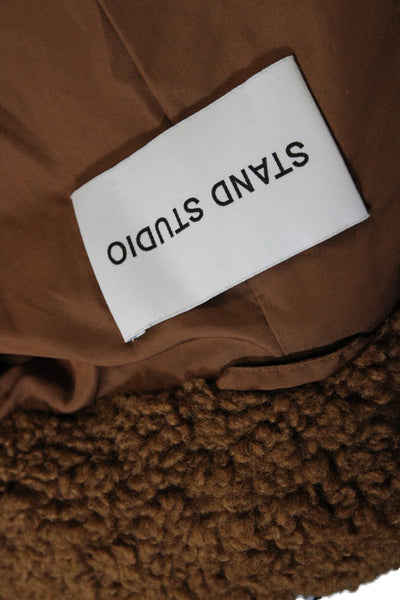 Stand Studio Women Brown Collared Solid Long Sleeve Polyester Coat Size 36
