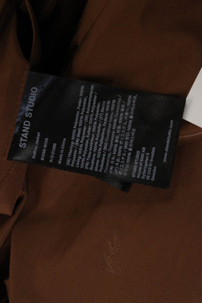 Stand Studio Women Brown Collared Solid Long Sleeve Polyester Coat Size 36