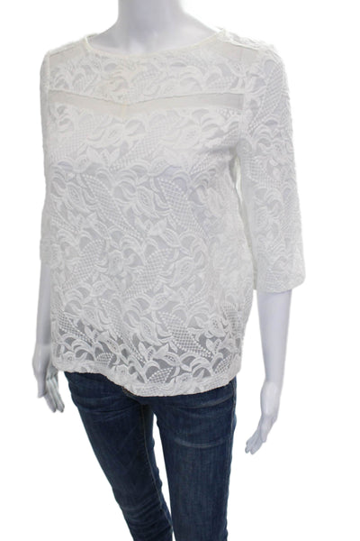 Maje Womens Cotton Floral Crew Neck Blouse Short Sleeve Size 1