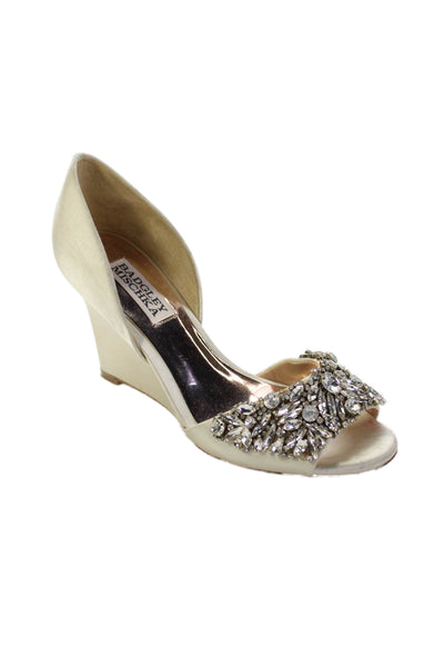 Badgley Mischka Women's Open Toe Embellish Wedge Sandals Beige Size 6.5