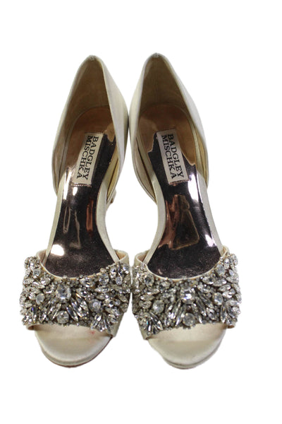Badgley Mischka Women's Open Toe Embellish Wedge Sandals Beige Size 6.5