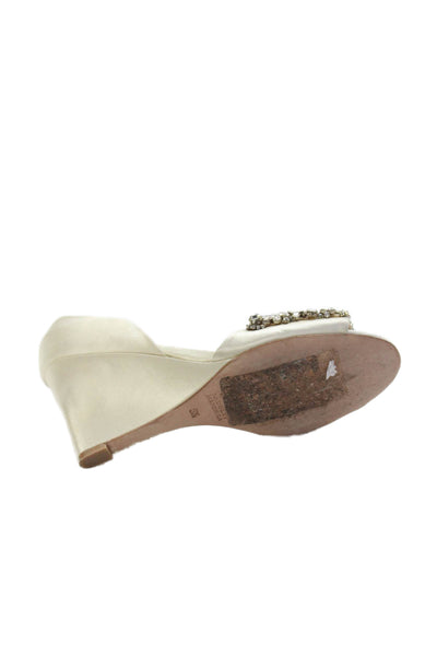 Badgley Mischka Women's Open Toe Embellish Wedge Sandals Beige Size 6.5