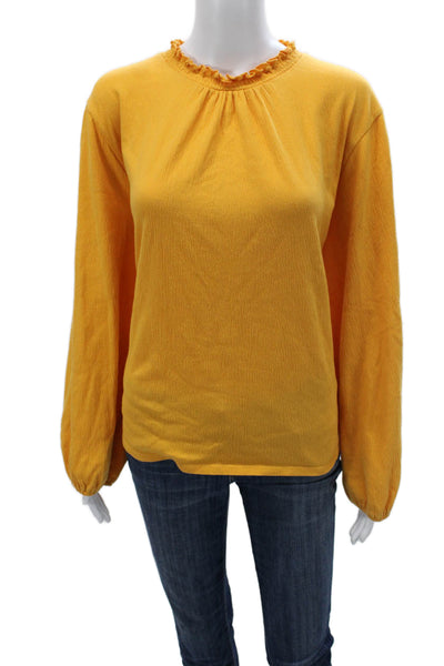 J Crew Womens Yellow Cotton Crew Neck Long Sleeve Blouse Size XL