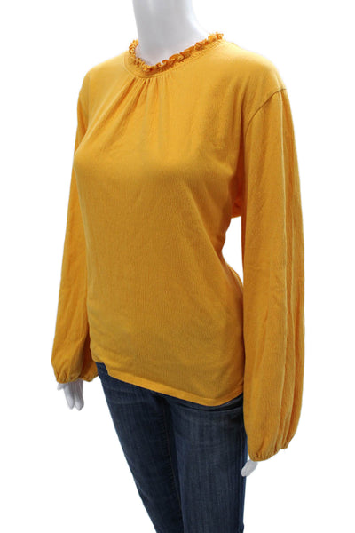 J Crew Womens Yellow Cotton Crew Neck Long Sleeve Blouse Size XL